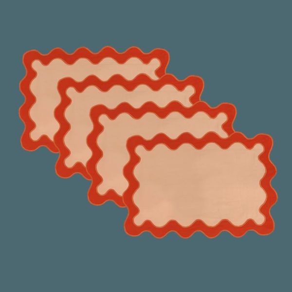 Table Linens | Orange Scallop 100% Linen Placemats Kitchen Table Linens