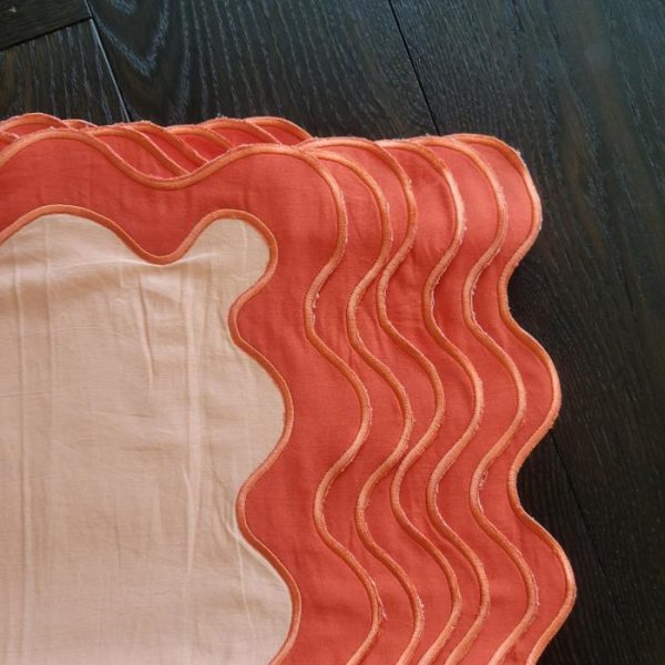 Table Linens | Orange Scallop 100% Linen Placemats Kitchen Table Linens