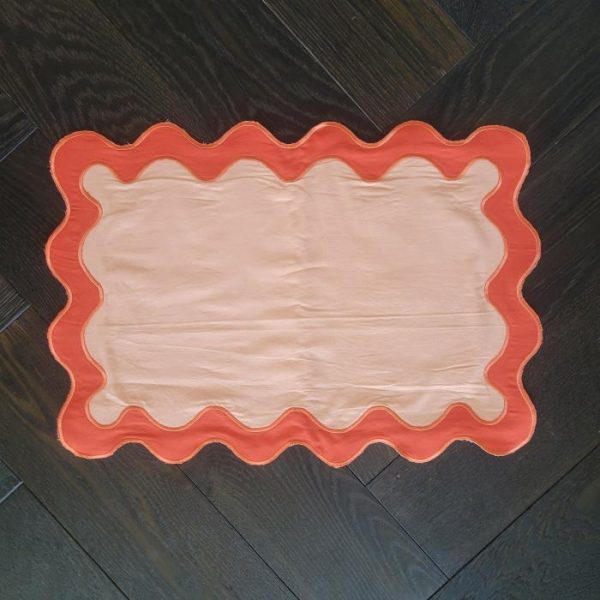 Table Linens | Orange Scallop 100% Linen Placemats Kitchen Table Linens