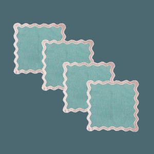 Table Linens | Pale Pink And Blue Scallop 100% Linen Square Placemat Kitchen Table Linens