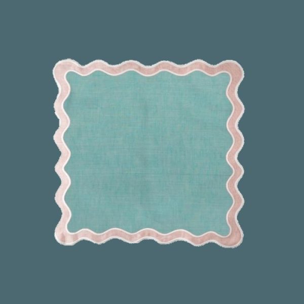 Table Linens | Pale Pink And Blue Scallop 100% Linen Square Placemat Kitchen Table Linens