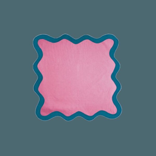 Table Linens | Pink And Blue Scallop 100% Linen Square Placemat, 4 pcs Kitchen Table Linens