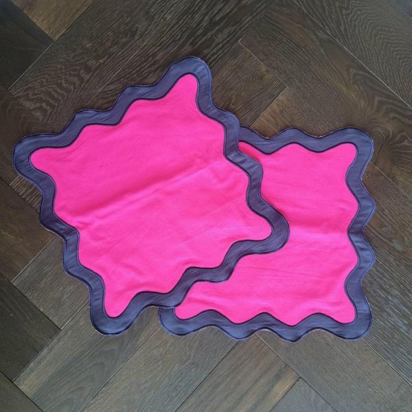 Table Linens | Pink And Blue Scallop 100% Linen Square Placemat, 4 pcs Kitchen Table Linens