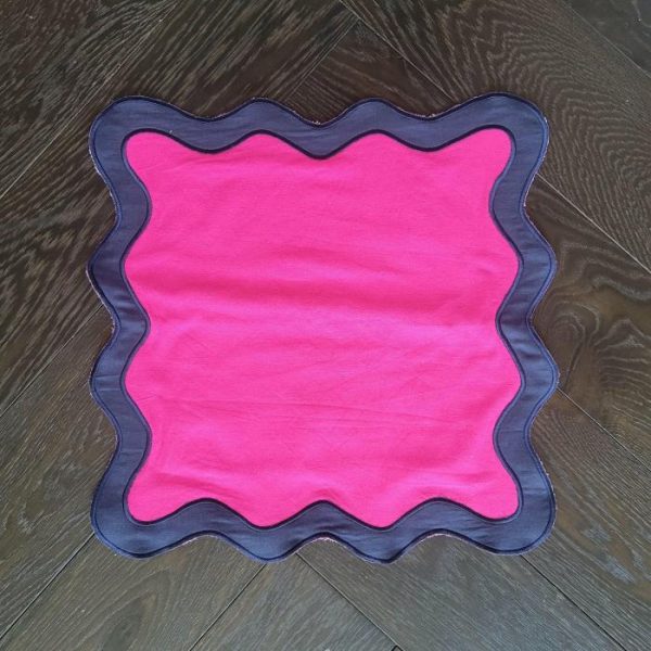 Table Linens | Pink And Blue Scallop 100% Linen Square Placemat, 4 pcs Kitchen Table Linens