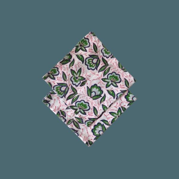 Table Linens | Pink And Green Floral Block Printed Cotton Napkins Kitchen Table Linens