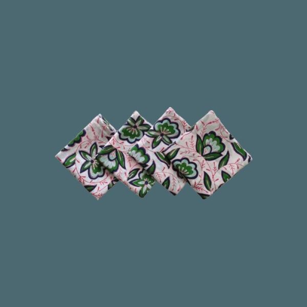 Table Linens | Pink And Green Floral Block Printed Cotton Napkins Kitchen Table Linens