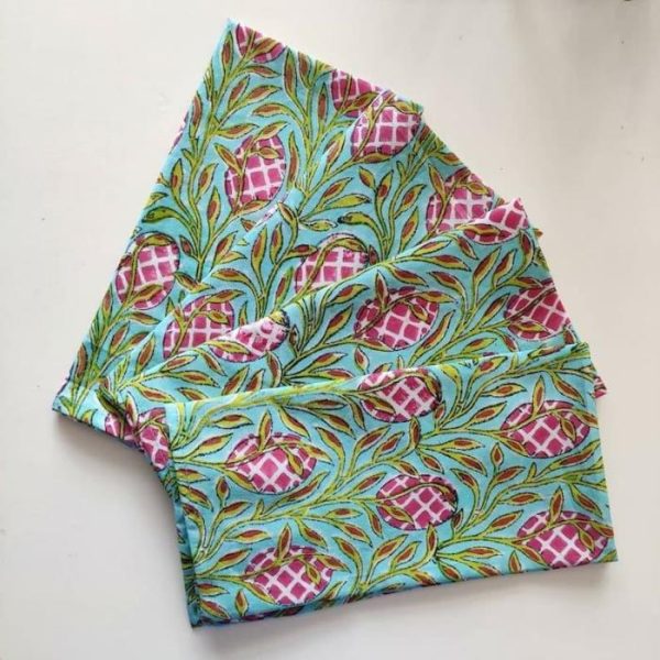 Table Linens | Pink And Green Floral Hand Block Printed Cotton Napkins Kitchen Table Linens