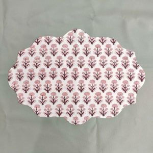 Table Linens | Pink Block Printed Floral Scalloped Oval Cotton Placemats Kitchen Table Linens