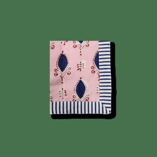 Table Linens | Pink Floral Indian Block Printed Striped Napkins Kitchen Table Linens