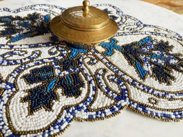 Table Linens | Priscilla Beaded Placemat – Blue/White Kitchen Table Linens