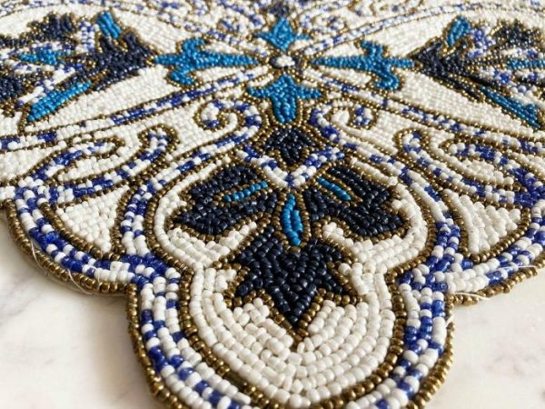 Table Linens | Priscilla Beaded Placemat – Blue/White Kitchen Table Linens