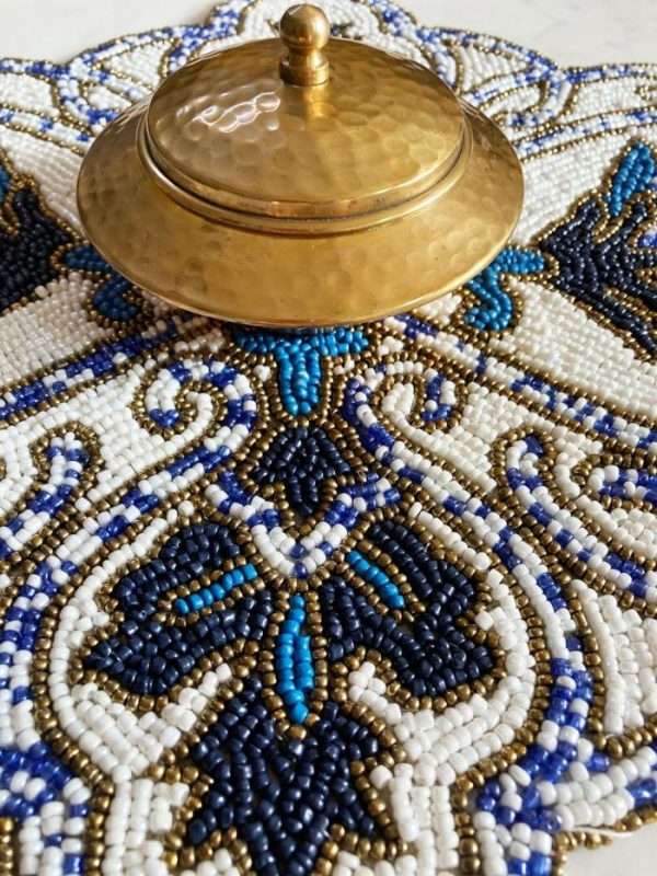 Table Linens | Priscilla Beaded Placemat – Blue/White Kitchen Table Linens