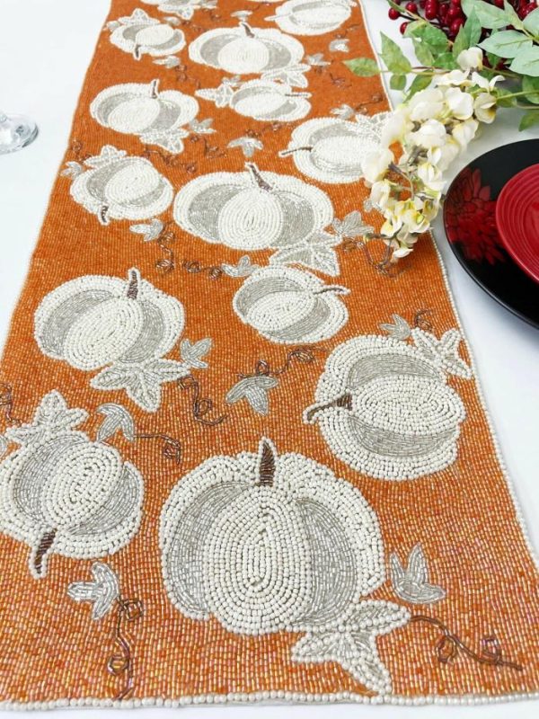 Table Linens | Pumpkins Orange Beaded Table Runner Kitchen Table Linens