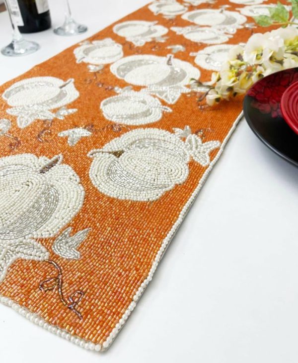 Table Linens | Pumpkins Orange Beaded Table Runner Kitchen Table Linens