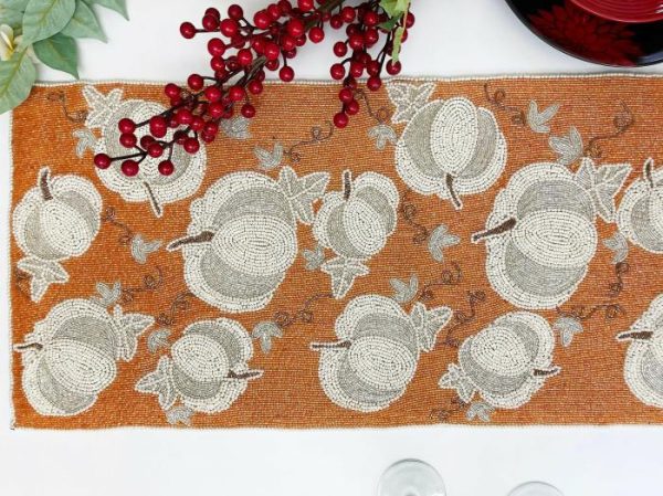 Table Linens | Pumpkins Orange Beaded Table Runner Kitchen Table Linens