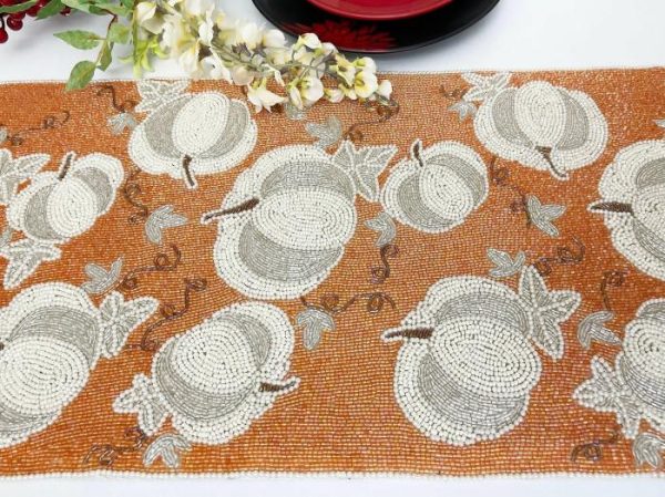 Table Linens | Pumpkins Orange Beaded Table Runner Kitchen Table Linens