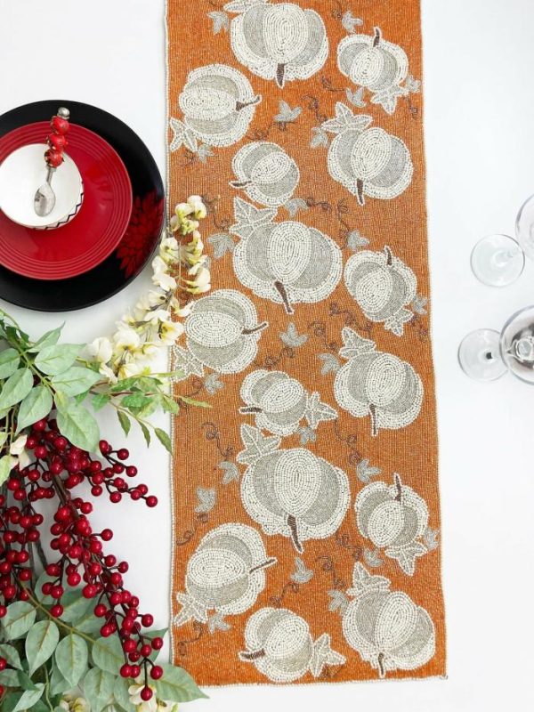 Table Linens | Pumpkins Orange Beaded Table Runner Kitchen Table Linens