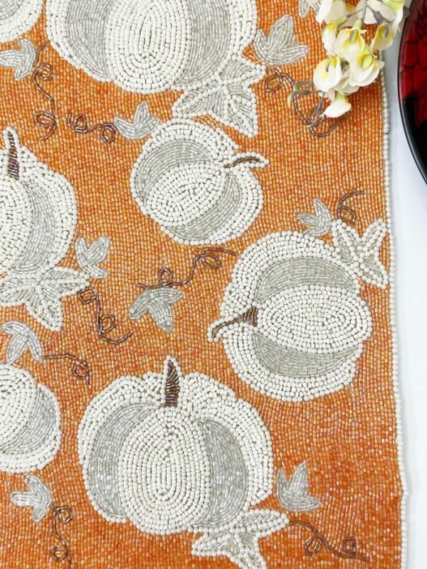 Table Linens | Pumpkins Orange Beaded Table Runner Kitchen Table Linens