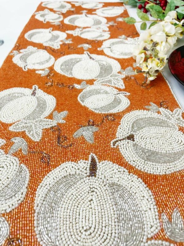 Table Linens | Pumpkins Orange Beaded Table Runner Kitchen Table Linens