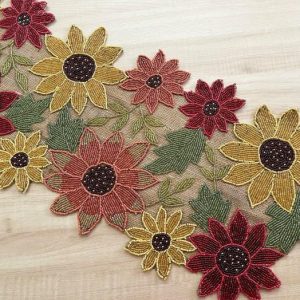 Table Linens | Red And Gold Floral Spring Beaded Table Runner Kitchen Table Linens