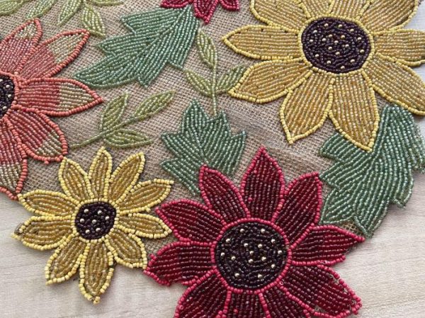 Table Linens | Red And Gold Floral Spring Beaded Table Runner Kitchen Table Linens