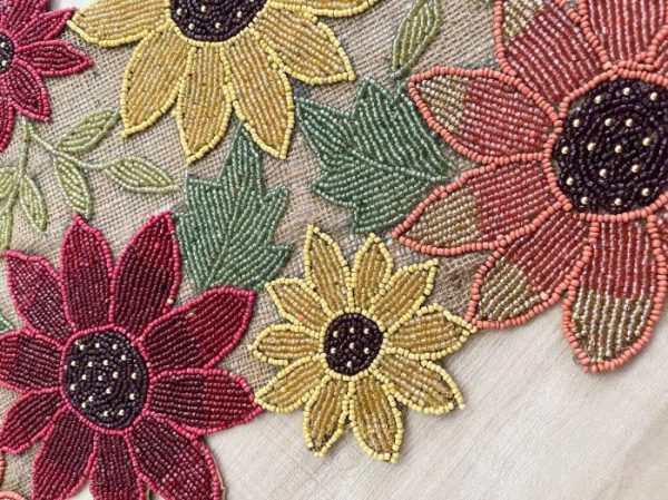 Table Linens | Red And Gold Floral Spring Beaded Table Runner Kitchen Table Linens