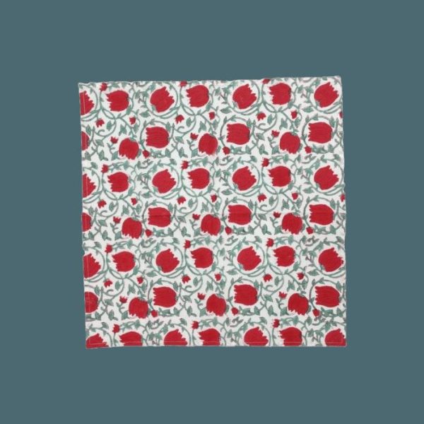 Table Linens | Red Floral Indian Block Print Cotton Napkins Kitchen Table Linens