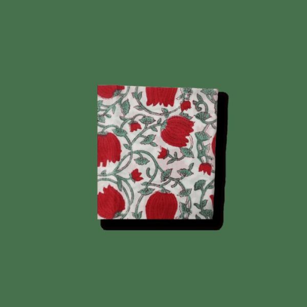 Table Linens | Red Floral Indian Block Print Scalloped Cotton Napkins Kitchen Table Linens