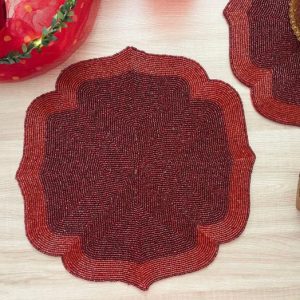 Table Linens | Red Taj Beaded Arch Placemat Kitchen Table Linens