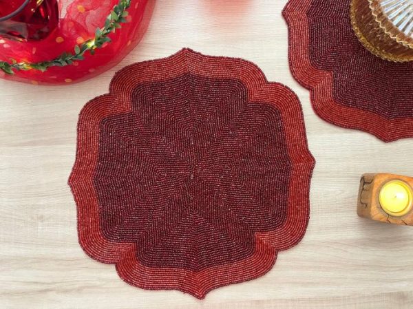 Table Linens | Red Taj Beaded Arch Placemat Kitchen Table Linens