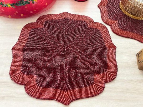 Table Linens | Red Taj Beaded Arch Placemat Kitchen Table Linens