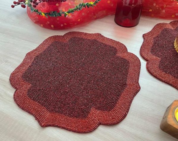 Table Linens | Red Taj Beaded Arch Placemat Kitchen Table Linens