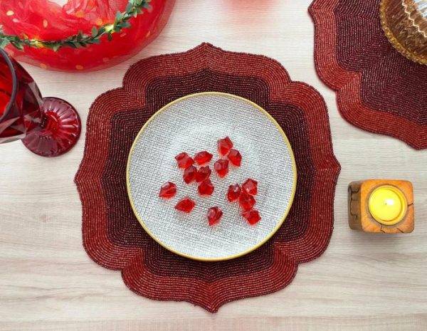 Table Linens | Red Taj Beaded Arch Placemat Kitchen Table Linens