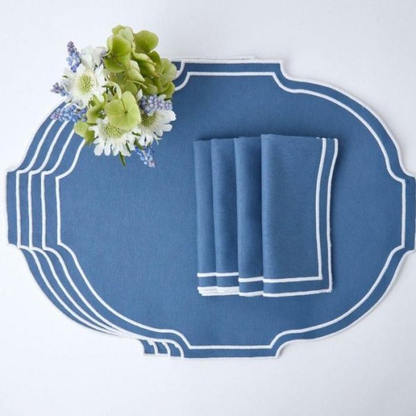 Table Linens | Royal Blue Embroidered Dining Placemats And Napkins Set, 12 People Set Kitchen Table Linens