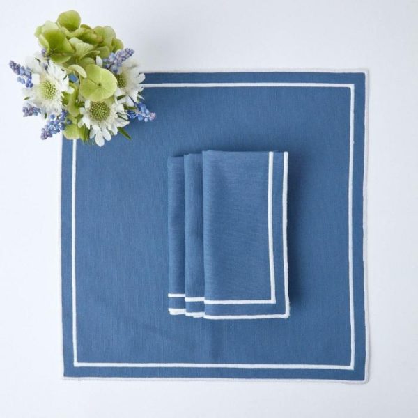 Table Linens | Royal Blue Embroidered Dining Placemats And Napkins Set, 12 People Set Kitchen Table Linens