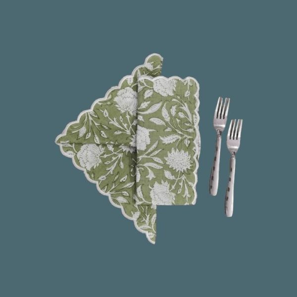 Table Linens | Sage Green And White Scalloped Cotton Napkins Kitchen Table Linens