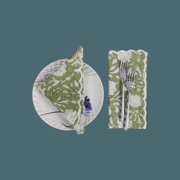 Table Linens | Sage Green And White Scalloped Cotton Napkins Kitchen Table Linens