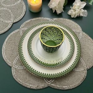 Table Linens | Scallop Diamond And Bead Placemat Kitchen Table Linens