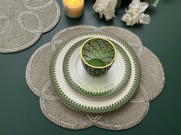 Table Linens | Scallop Diamond And Bead Placemat Kitchen Table Linens