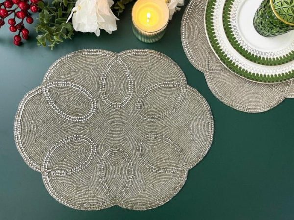 Table Linens | Scallop Diamond And Bead Placemat Kitchen Table Linens