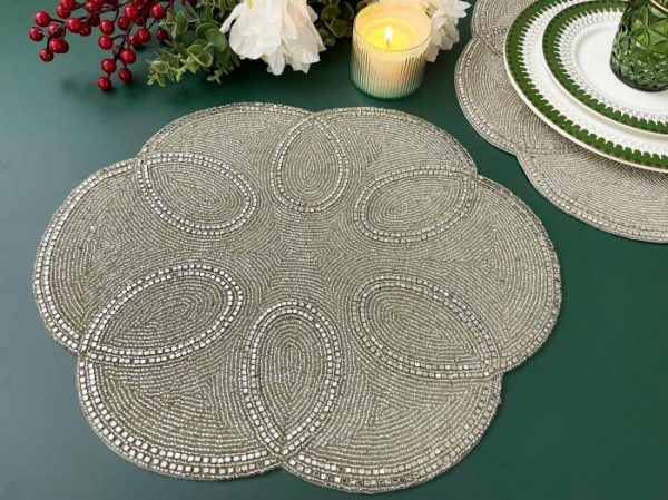 Table Linens | Scallop Diamond And Bead Placemat Kitchen Table Linens