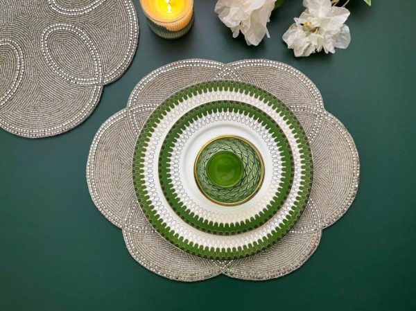 Table Linens | Scallop Diamond And Bead Placemat Kitchen Table Linens