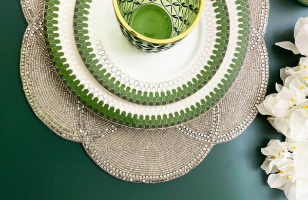 Table Linens | Scallop Diamond And Bead Placemat Kitchen Table Linens