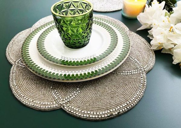 Table Linens | Scallop Diamond And Bead Placemat Kitchen Table Linens