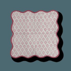 Table Linens | Scalloped Pink Floral Block Print Cotton Napkins Kitchen Table Linens