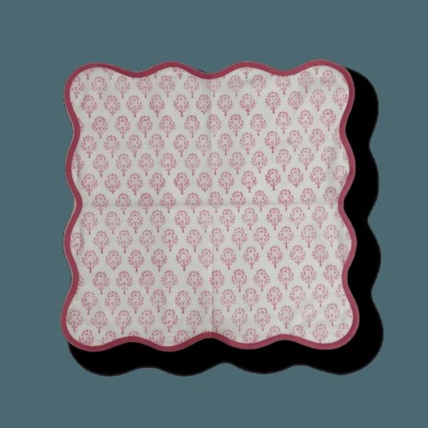 Table Linens | Scalloped Pink Floral Block Print Cotton Napkins Kitchen Table Linens