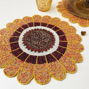 Table Linens | Scalloped Round Beaded Placemat – Pumpkin Kitchen Table Linens