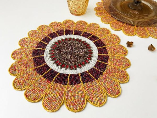 Table Linens | Scalloped Round Beaded Placemat – Pumpkin Kitchen Table Linens