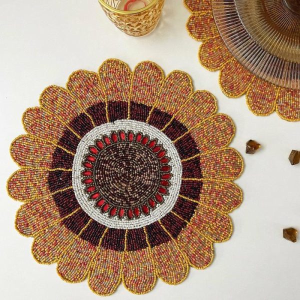 Table Linens | Scalloped Round Beaded Placemat – Pumpkin Kitchen Table Linens