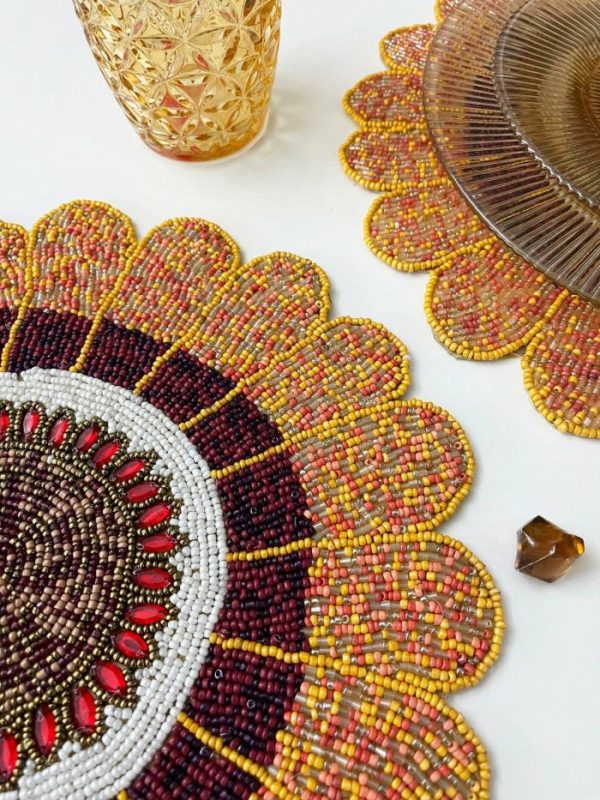 Table Linens | Scalloped Round Beaded Placemat – Pumpkin Kitchen Table Linens